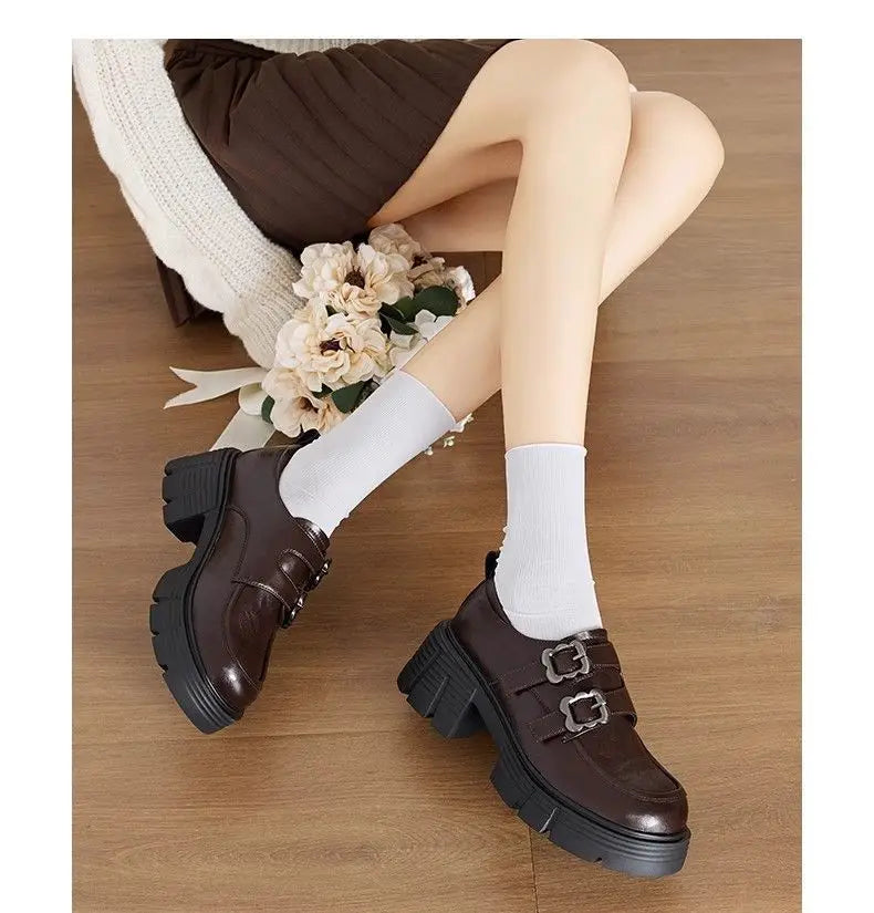 LBSFY -Women's High Heel Soft Leather Shoes Spring Thick Bottom Platform Mary Jane Shoes Retro Japanese Jk Uniform Lolita Shoes Women
