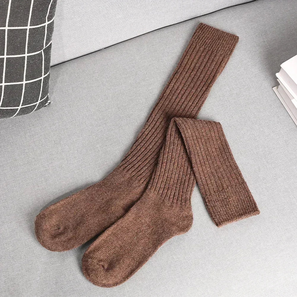 Lbsfy Soft Wool Long Socks Women Autumn Winter Cashmere Solid Knitted Stocking Skinny Casual Knee High Fluffy Warm Thicken Girls Socks
