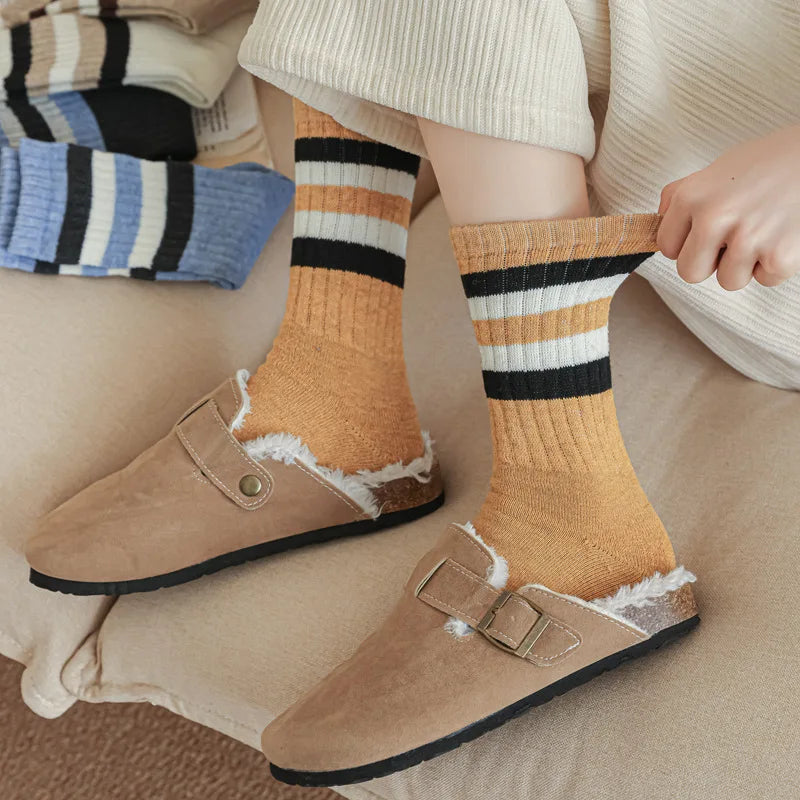 Lbsfy 5 Pairs Men Socks Autumn And Winter Padded Thickened Middle Socks Terry Bottom Warm Towel Cotton Socks Anti-Odor Sweat Sports So