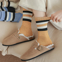 Lbsfy 5 Pairs Men Socks Autumn And Winter Padded Thickened Middle Socks Terry Bottom Warm Towel Cotton Socks Anti-Odor Sweat Sports So