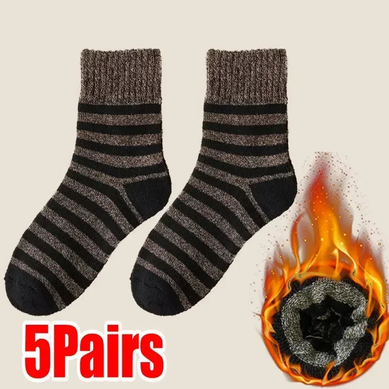 Lbsfy 5Pairs Winter Thicker Warm Men’s Sock Wool Male Women Socks Super Solid Socks Merino Wool Socks Against Cold Snow Terry Sock