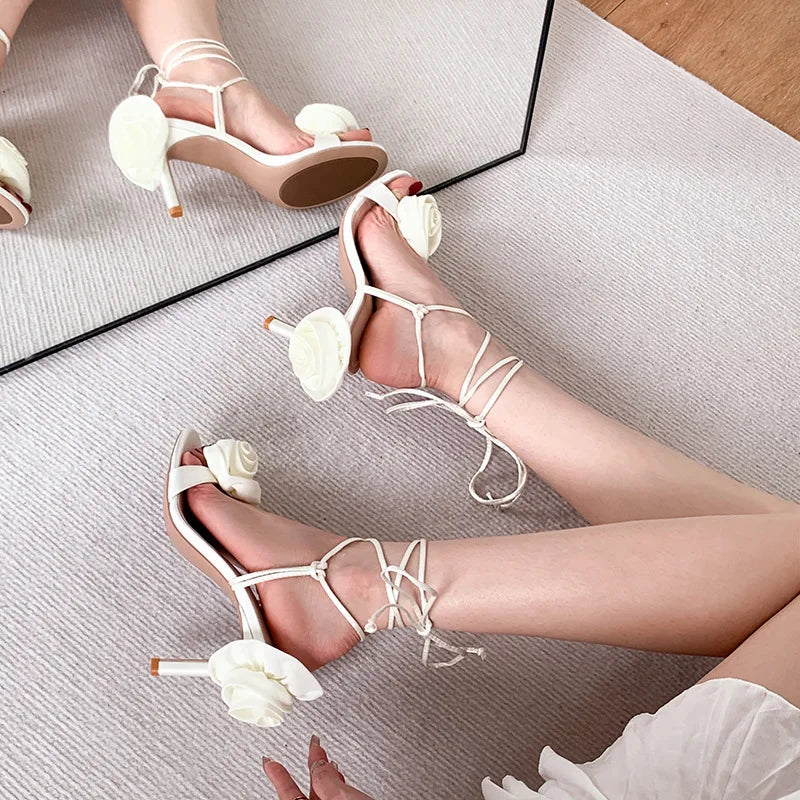 LBSFY  -  2024 Spring/Summer New High Heels White Fashionable Versatile Thin Heels French Luxury One line Sandals for Women