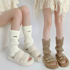 Lbsfy 1 Pair White Black Women Pleated Pile Metal Tags Socks Japanese Style Lolita Girls Autumn Winter Loose Striped Ankle Socks