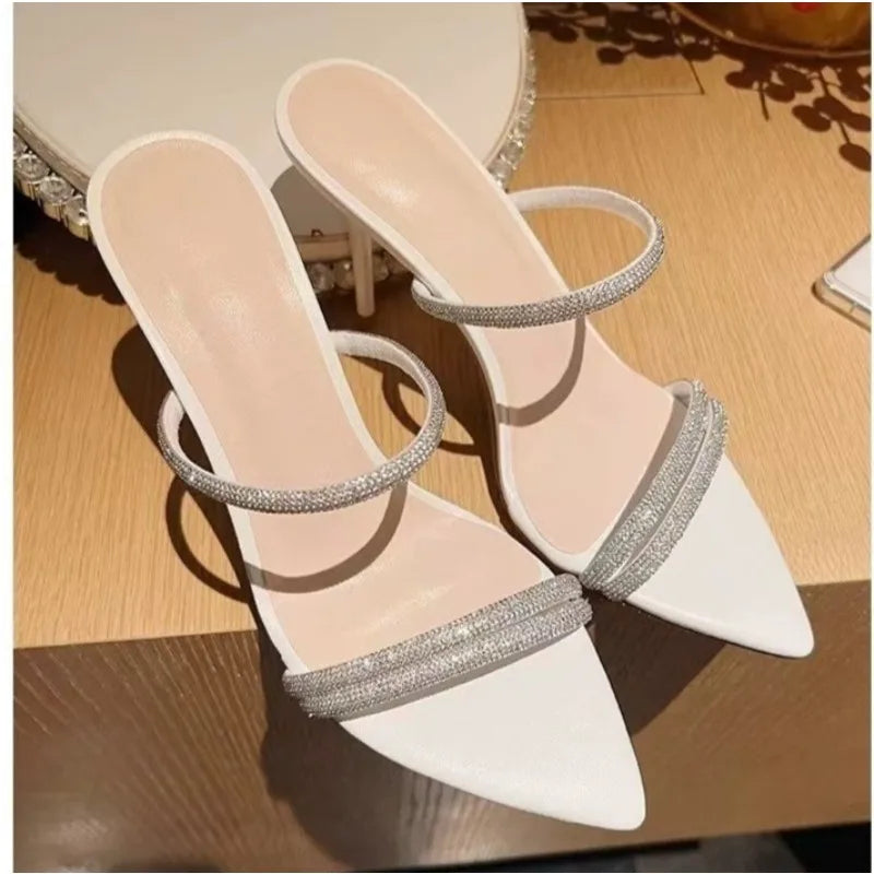 LBSFY -Shoes Woman 2025 Summer New Black Diamond Decorative Women's Sandals Outerwear Fashion Open Toe Thin Heels Slippers