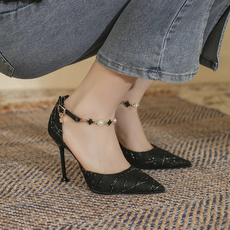LBSFY  -  Small Size 31-43 Ankle Strap Sandals Large Size Pointed High Heels Women Thin Heel Black Shoes