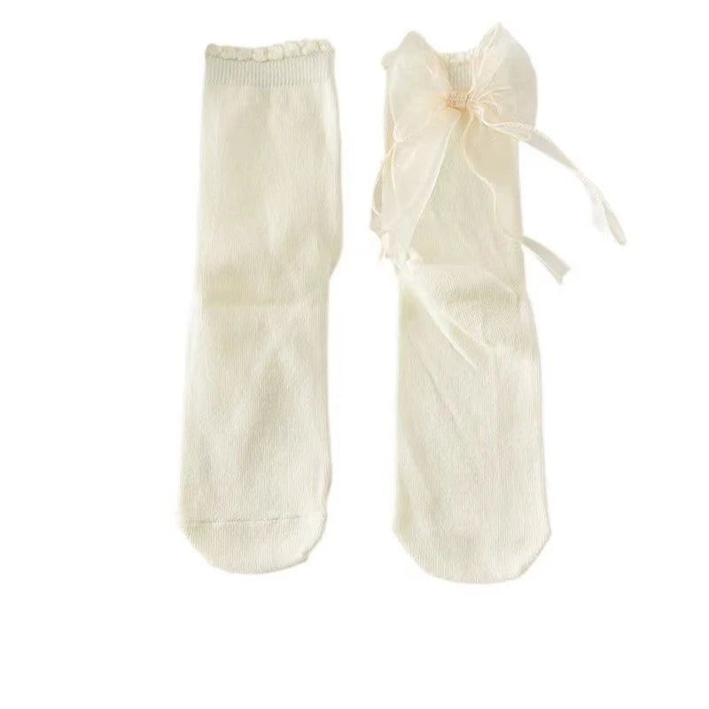 Lbsfy Bow Socks Women  Middle Tube Lace Socks Spring Summer Autumn Thin Lolita Harajuku Cute Female Mesh Socks White Black Girls Gift