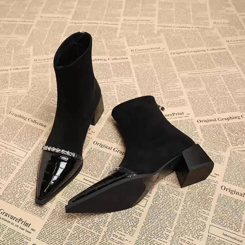 LBSFY -Pointed Toe Women Snow Ankle Boots High Heels Sexy Shoes Chunky Designer Chelsea Boots Winter New Trend Goth Botas De Mujer