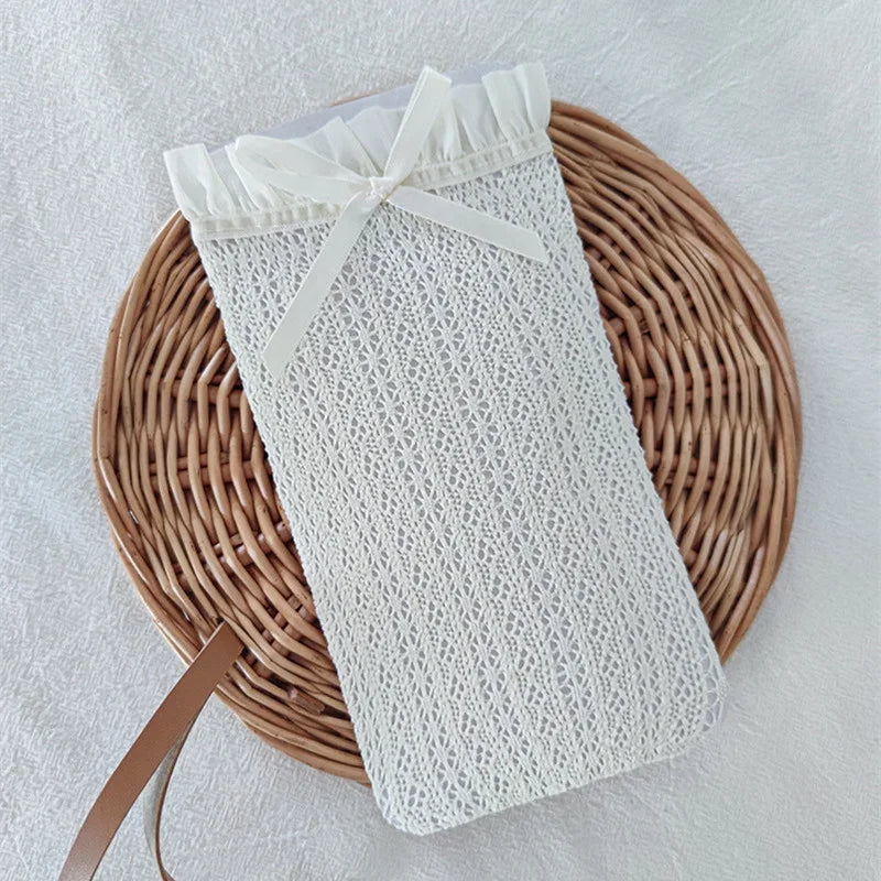 Lbsfy Japanese Retro Women Stockings Ruffle Long Socks Lolita Style White Lace Knee High Sock Sweet Girls Cute Bow Thigh High Stocking