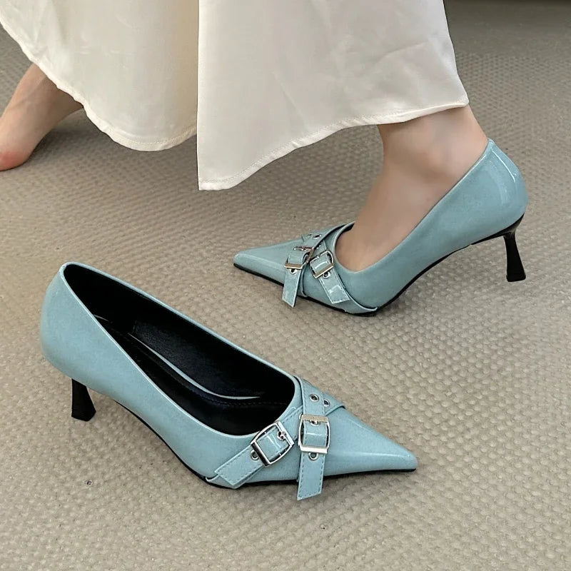 Lbsfy Belt Buckle Design High Heels Women Brand Women Shoes Shallow Classics Elegant Dress Shoes Fashion Pointed Toe Pumps Women