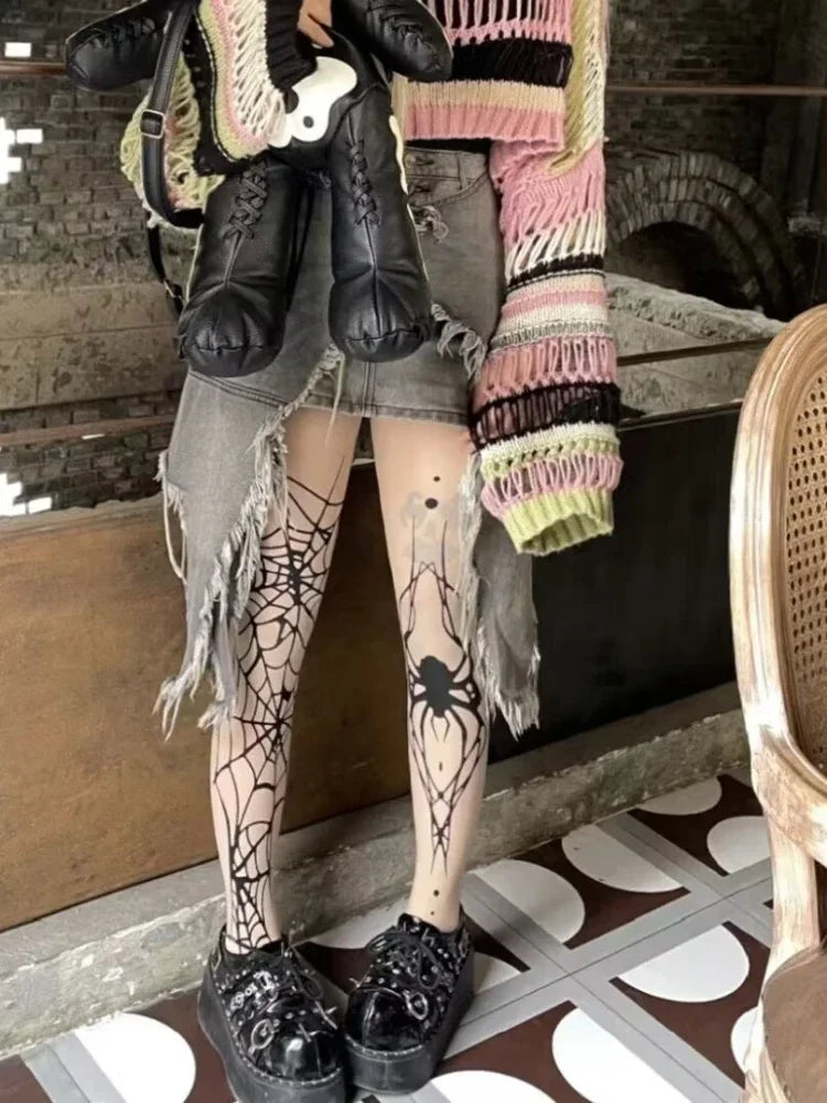 Lbsfy New Vintage Dark Gothic Sexy  Fishnet Tights Women Emo Alternative Spider Web Witch Pantyhose Y2k E-girl Cyber Punk Socks