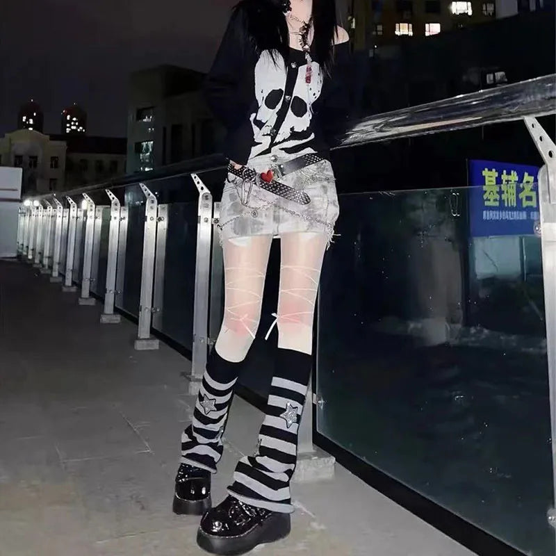 Lbsfy Japanese Star Leg Warmers Socks Striped JK Boot Cuffs Lolita Socks Harajuku Knit Sock Sets Thigh Garter y2k hot girl Accessories