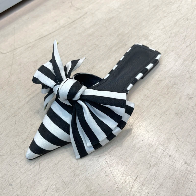 LBSFY  New Summer Concise Pointed Toe Women Slippers Fashion Butterfly-knot Flats Party Mules Slide Shoes