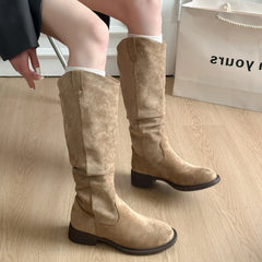LBSFY -New Style Fashion Women's Low Heel Side Zip Suede Thigh High Women's Luxury Boot Retro Woman Boots Autumn Winter Knee High Boots