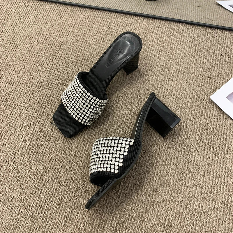 LBSFY  -  Women's Shoes Slippers Outdoor 2024 Summer New Rhinestone Thick Heel Non-slip Fashion High Heels