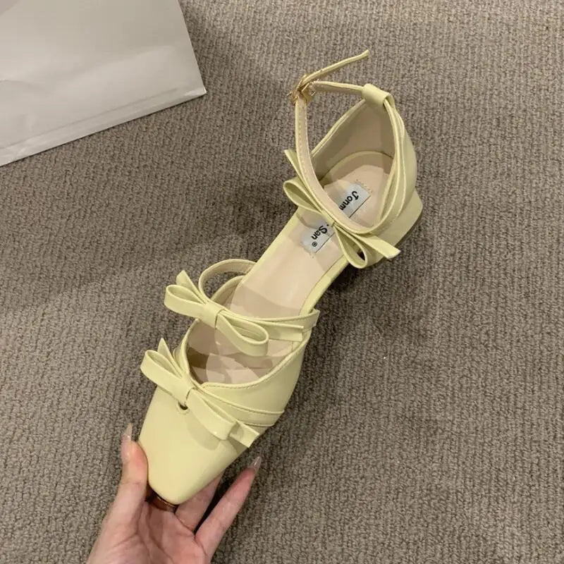 LBSFY  -  Butterfly Knot Square Toe Mule Shoes Thick Heels Shoes Female Shoes  Fashion Party Dress Sandals Woman Pumps New Mujer