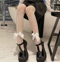 Lbsfy Women Mesh Ventilation Socks Leggings Bows Transparent White Black Tights Stockings Women Sexy Mesh Fishnet Pantyhose