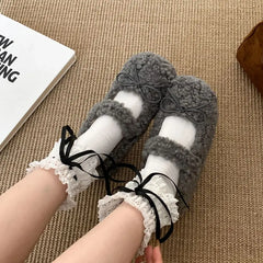 LBSFY  -    Winter New Women Flat Shoes Fashion Furry Ladies Casual Mary Jane Shoes Soft Outdoor Dress Round Toe Ballerinas Shoes