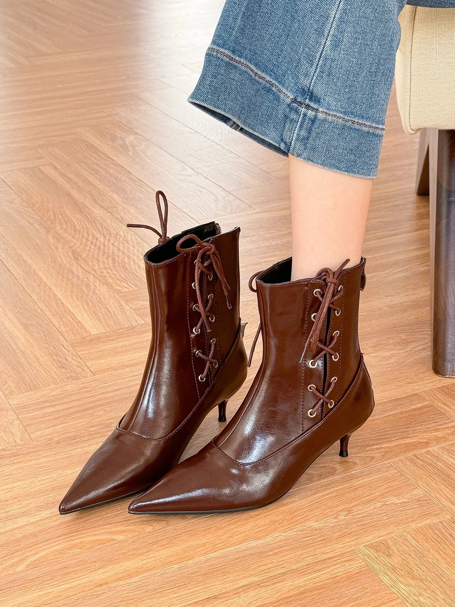 LBSFY  -  New Winter Designer Ankle Boots Women Fashion Sexy Pointed Toe Short Boots Female Cross-tied Elegant High Heel Boots Women