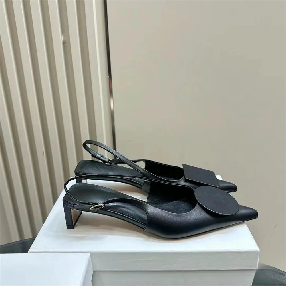 LBSFY  -  Ins Women Kitten Heels Slingbacks Sandals Leopard Genuine Leather Party Spring Summer Shoes Woman Sandals Pumps
