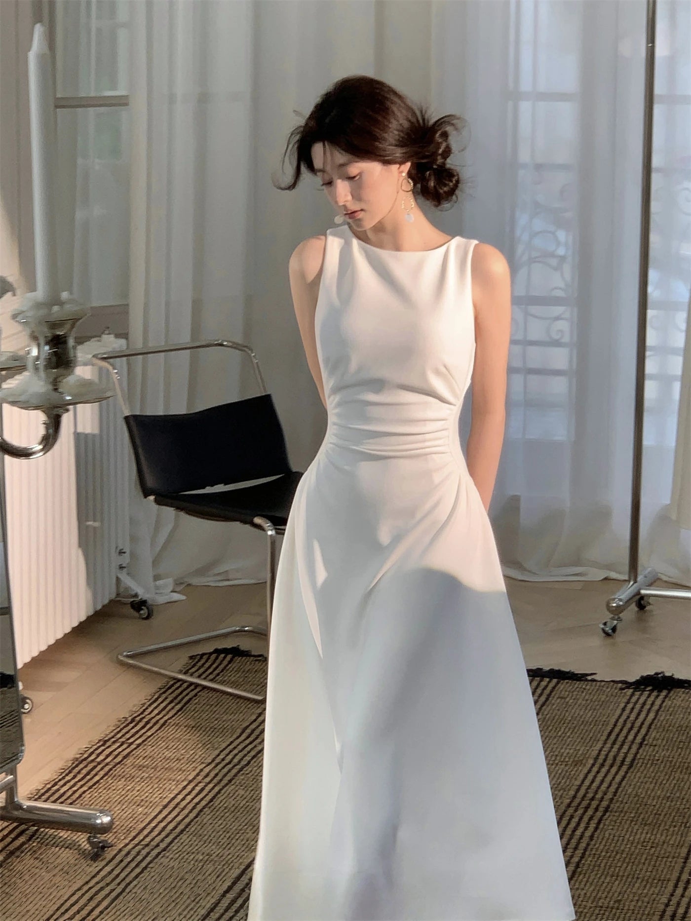 LBSFY -French Vintage Slim Women's Dresses Summer Elegant Slash-Neck A-Line Folds Design Shoulder Wrap New Dresses Party Evening 2025