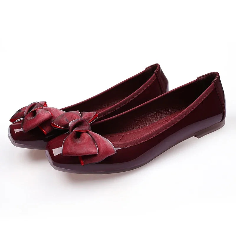 LBSFY  -  Fashion Square Toe Women Flats Shoes Bow Women Shoes Patent Leather Casual Single Spring Ballerina Shallow Mouth Loafers Shoes