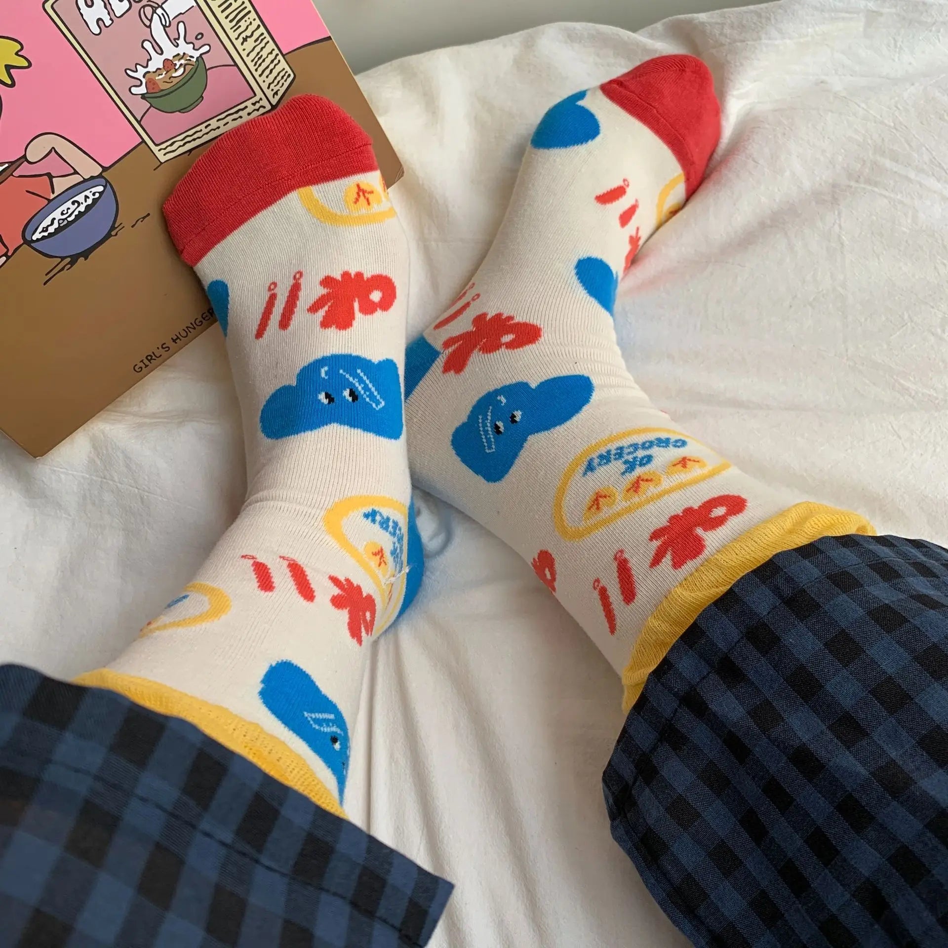 Lbsfy Women Little Tomato Socks Female Korean Mid-tube Ins JK Girls Cute Kawaii Cartoon All-season Casual Comfortable Cotton Socks
