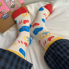 Lbsfy Women Little Tomato Socks Female Korean Mid-tube Ins JK Girls Cute Kawaii Cartoon All-season Casual Comfortable Cotton Socks