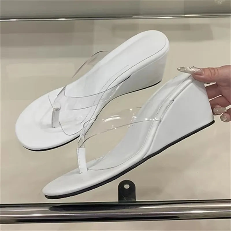 LBSFY -Summer PVC Transpare Design Wedges Heels Slippers Women Concise Party Flip Flop Slides Shoes Zapatos De Mujer