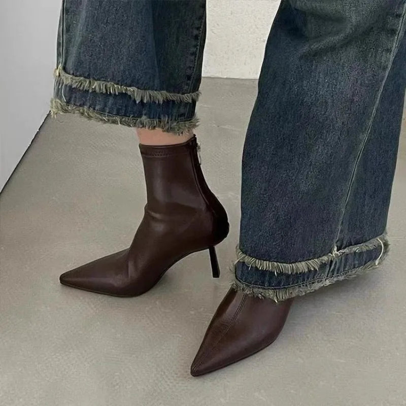 LBSFY -New Style Luxury Women's Fashion Pointed Toe Ankle Boots Women Wedding Party Shoes Winter Autumn Slim Short Ladies Boots