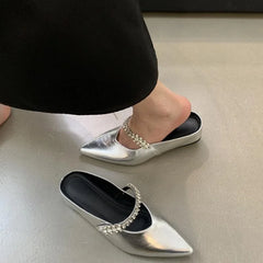 LBSFY  -  Fashion Mules Pointed Toe Slippers Women 2024 Autumn Rhinestone Flats Heels Shoes Female Elegant Outdoor Comfort Moccasin Pumps