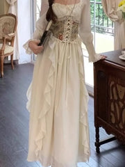 LBSFY -New Women's Elegant Casual Vintage Chic Dresses Sweet Bandage Square Collar Long Sleeves Birthday Party Dress Spring Summer