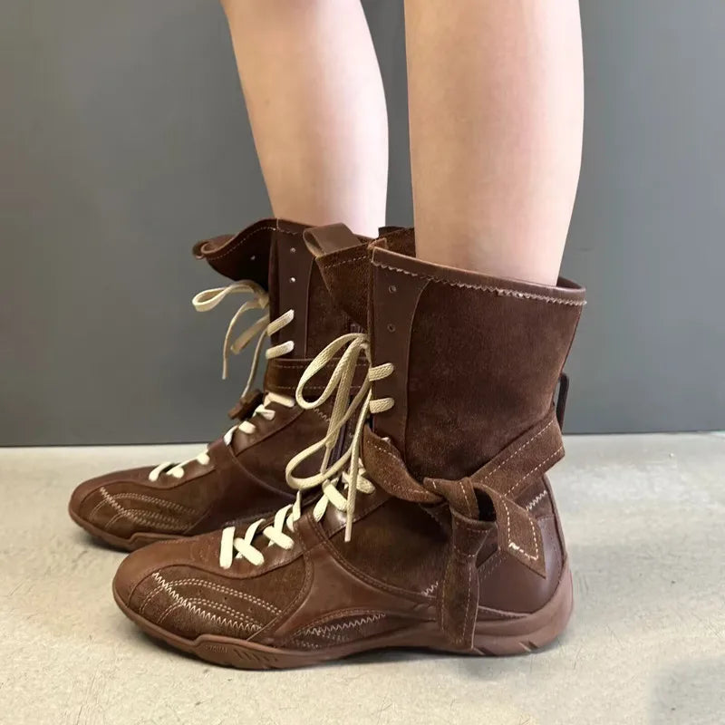 LBSFY  -   Vintage Mixed-color Height Increasing Women Boxing Training Boots Fashion Autumn Winter Faux Suede Sneakers Short Boots Shoes