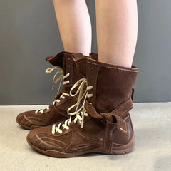 LBSFY  -   Vintage Mixed-color Height Increasing Women Boxing Training Boots Fashion Autumn Winter Faux Suede Sneakers Short Boots Shoes