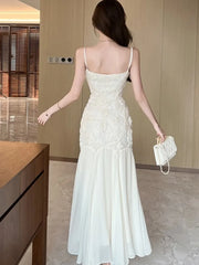 LBSFY -French Elegant Rose Mermaid Dresses For Women Summer Waist Embroidery Cinching Camisole Dresses Wedding Evening Party Prom Gown