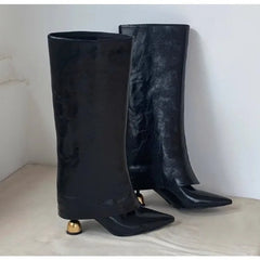 LBSFY -New Style Retro Fashion Pointed-toe Trouser Leg Boots Spring and Autumn Temperament Special-shaped Heels High-end Long-leg Boots