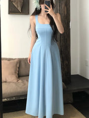 LBSFY -French Gentle Casual Women's Sling Dresses Sleeveless Slim-Fit Spaghetti Strap Zipper Long Dress Summer Office Lady Vestidos