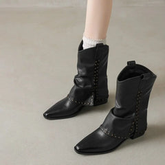 LBSFY -New Style Luxury Women's Cowgirl Boots Fashion Slip on Ladies Elegant Square Heel Long Pipe Boots Shoes Retro Zapatos Mujer