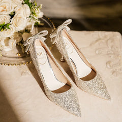 LBSFY  -  Size 32-43 Silver Wedding Shoes Bride Women Pumps Dress Bridesmaid Shoes Crystal High Heels