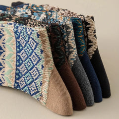 Lbsfy 10 Pairs Men's Cotton Crew Socks Retro Breathable and Sweat-absorbing Winter Sock Fair Style Ethnic Pattern Geometric Man Socks