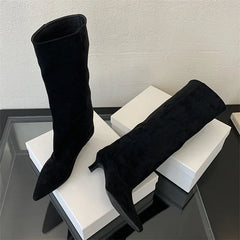LBSFY -Winter Street Style Pointed Toe Knee-High Boots Women Low Heels Shoes Female Long Booties Zapatos De Mujer