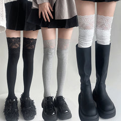 Lbsfy Korean Solid Color Sexy Lace High Stockings Women Girls Thigh High Over The Knee Stockings Lolita Ladies Girls Warm Boot Socks