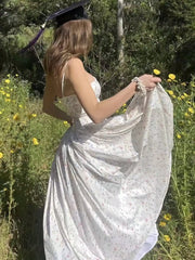 LBSFY -Floral Elegant Summer Korean Fashion Dress Romantic Graduation Beach Spaghetti Straps Robe Women Long Sling Dresses 2025 New