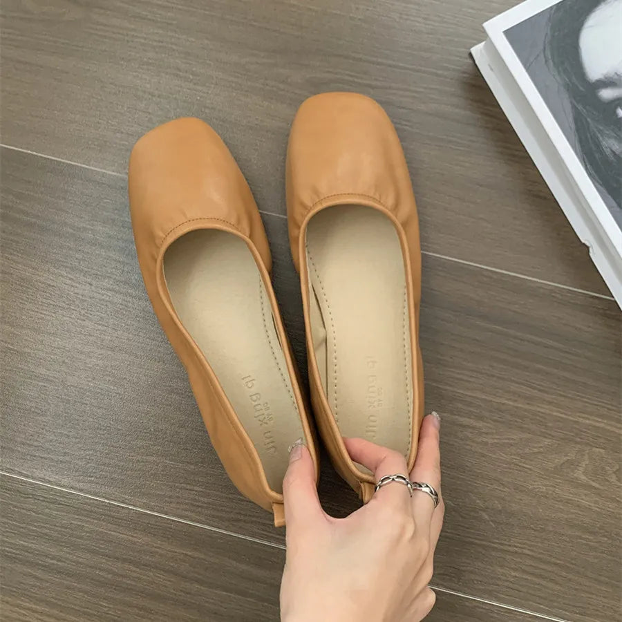 LBSFY -Women Shoes Brand Designer Mary Janes Shoes Woman Square Toe Japanned Leather Flats Vintage Narrow Band Loafers