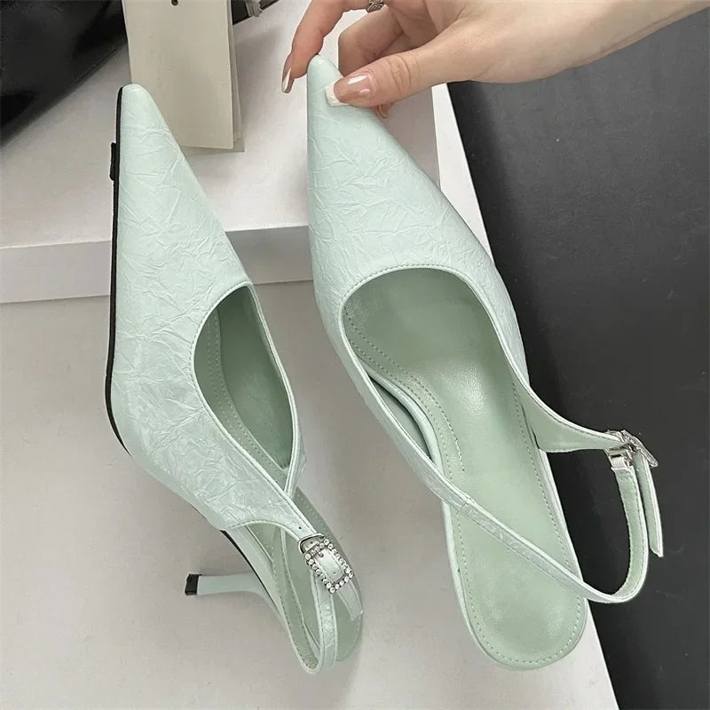LBSFY -Spring Sexy Pointed Toe Buckle Strap Slingbacks Women Pumps Shoes Thin Heels Stripper Party Zapatos De Mujer
