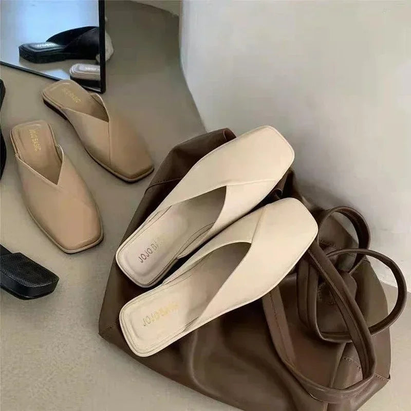 LBSFY -Sandals Female Slippers Women Fashion Flat Casual Mules Square Toe Sandals Women Flat Outdoor Walking Slides Zapatillas