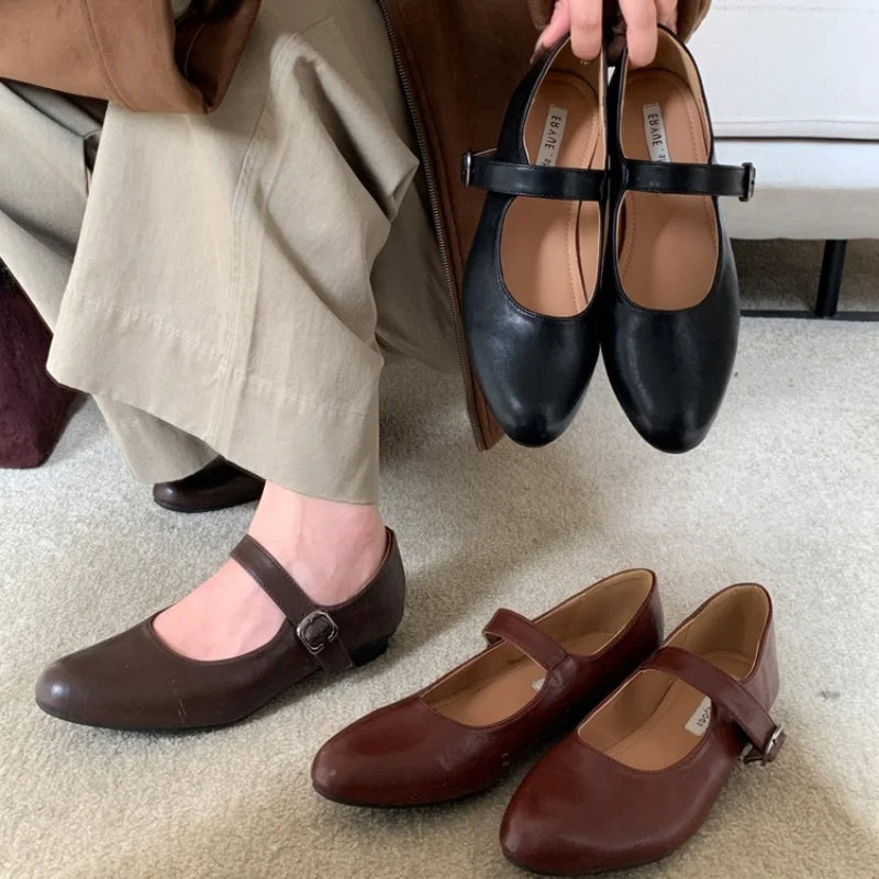 LBSFY  -  Fashion Women Flats Brand Design Square Toe Women Ballet Shoes Casual Buckle Strap Female Dress Shoes Low Heels Mu