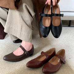 LBSFY  -  Fashion Women Flats Brand Design Square Toe Women Ballet Shoes Casual Buckle Strap Female Dress Shoes Low Heels Mu