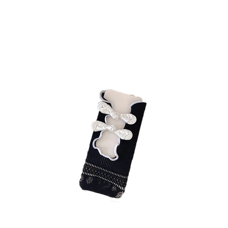 Lbsfy Women's Socks Spring Summer New Chinese Vintage Cheongsam Disc Buckle Fashion Sock Mid-tube Socks Thin Sweet Lace Mesh Pile Sock