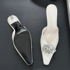 LBSFY -Rhinestone Pointed Toe Women Slippers Mule Shoes Elegant Spring Summer High Heels Zapatos De Mujer