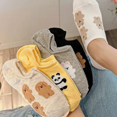Lbsfy Women's Socks Animal Cartoon Bear Thin Non-slip Invisible Cute Kawaii Harajuku Panda Rabbit Low Cut Ankle Sock Summer Girls Gift
